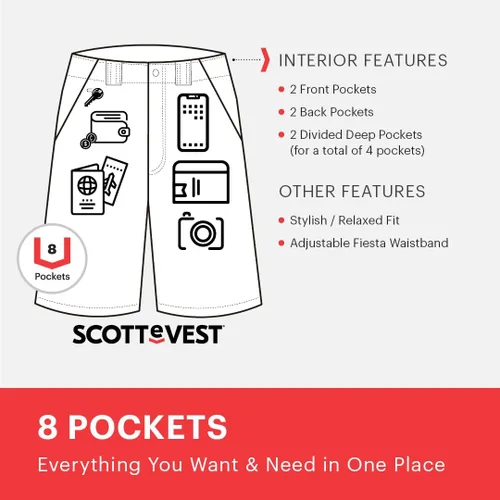 Vista 2 de SCOTTeVEST Short cargo oculto para hombre, 8 bolsillos ocultos, carga para viajes y más