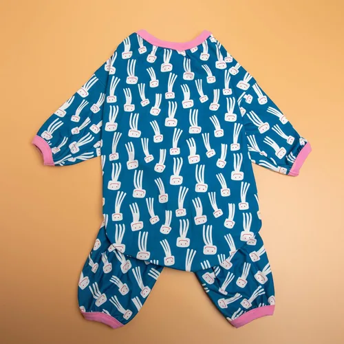 Vista 7 de LovinPet Overol grande para perro, pijama para perro, tela elástica ligera, overol de perro con estampado de pulpo azul, mameluco para perros