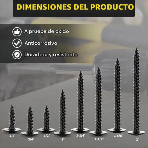 Vista 6 de Tornillos para Madera de 1 Pulgada, 110 PCS FIXLINK Premium Tornillos para Madera Negros con Cabeza Truss Phillips, Autorroscantes de Electroforesis