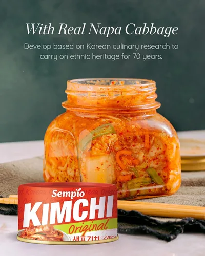 Vista 4 de SEMPIO Kimchi original enlatado – Repollo tradicional coreano de napa fermentado picante listo para comer para cuencos de arroz, ramen, huevos