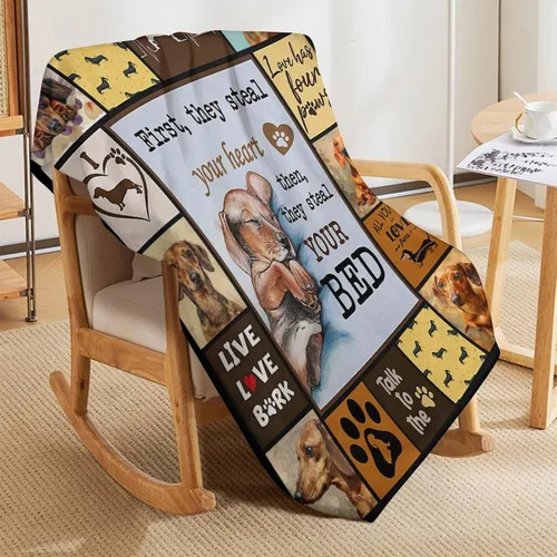 Vista 4 de Manta con estampado de perro linda manta de dachshund animal para sofá, cama, decoración ligera suave acogedora ropa de cama de forro polar