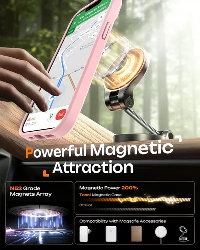 Vista 218 de TOCOL Funda para iPhone 11, compatible con Magsafe, protección completa de cámara, imanes integrados, protección contra caídas, funda translúcida