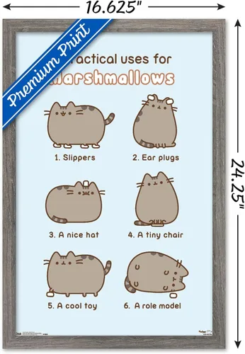 Vista 3 de Trends International Pusheen - Póster de pared de malvavisco, 14.725 x 22.375 pulgadas, versión enmarcada de madera de granero