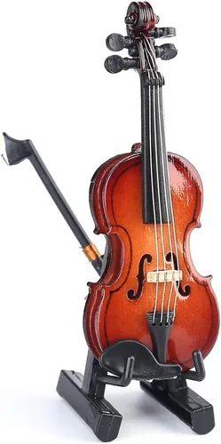 Vista 7 de Violín miniatura de madera con soporte, arco y estuche, mini violín, réplica de instrumentos musicales, colección de figuras coleccionables, adorno
