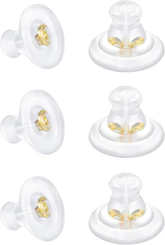 Vista 6 de Parte trasera de aretes, de silicona de oro de 18 quilates para tachuelas/orejas caídas, bloqueo seguro para aretes pesados, no irrita