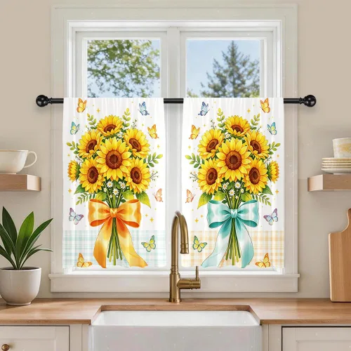 Vista 14 de Cortinas cortas de cocina de poliéster con estampado para puerta de granero, 27.5 pulgadas de ancho x 36 pulgadas de largo, cortinas de puerta