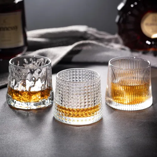 Vista 3 de Vasos de whisky - Juego de 3 vasos antiguos de 6 oz, pequeños vasos de coctel de bourbon de alcohol de whisky (rejilla de cristal)