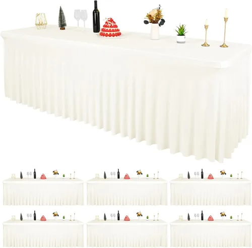 Vista 38 de 2 Packs Black Spandex Table Clothes for 6 Foot Rectangle Tables, Wrinkle Resistant Fitted Tables Cover, Washable Stretch Table Skirts for Weddings