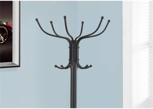 Vista 3 de Monarch Specialties 2031, árbol de pasillo, de pie, 12 ganchos, entrada, soporte para paraguas, dormitorio, metal, negro, perchero de transición, 18