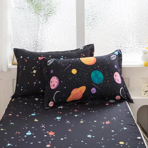 Vista 4 de ADASMILE A & S Juego de ropa de cama con cremallera individual para niños, juego de edredón con diseño del espacio exterior, juego de edredón