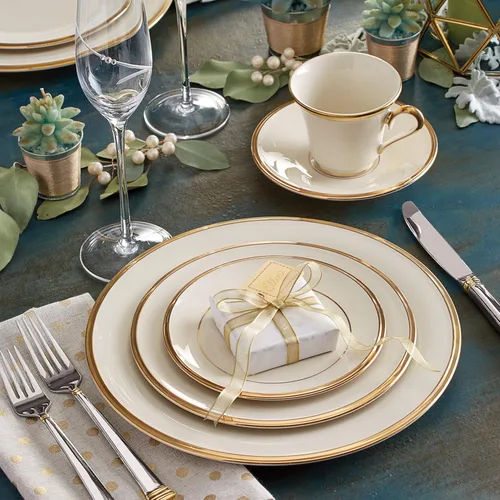 Vista 6 de Lenox, eterna de oro fino con bandas de 5 unidades de China., Cubertería fina Lenox Eternal, Ivory