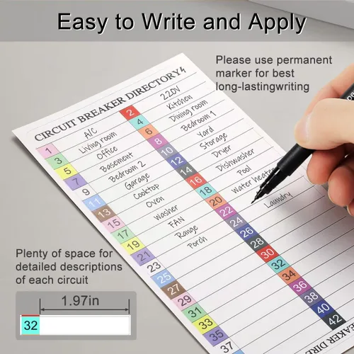 Vista 4 de Adhesivo de directorio para disyuntores, caja de panel de fusibles eléctricos, resistente al agua, con parte trasera adhesiva, guía de código