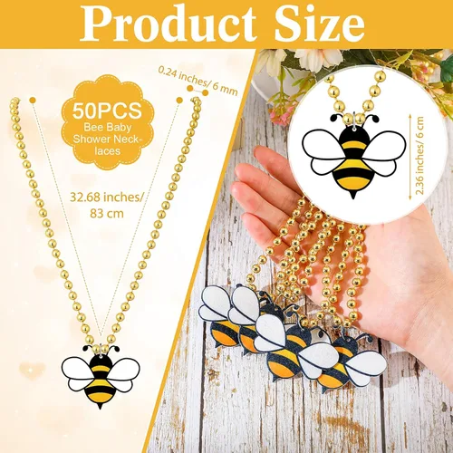 Vista 3 de Roowest 51 piezas de letrero de madera para mesa de baby shower, 50 collares de fieltro de abeja, collares con forma de abeja para baby shower
