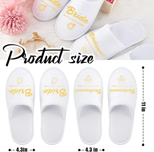 Vista 3 de Hercicy Juego de 7 pantuflas desechables para boda, dama de honor, para novia, hotel, despedida de soltera, spa, para bodas y decoración