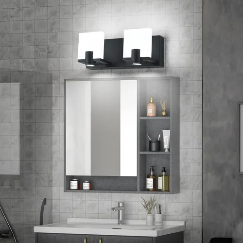 Vista 7 de SOLFART Lámparas de tocador de baño regulables sobre el espejo, 2 luces, luces LED modernas para baño, modernas con focos, luces negras mate