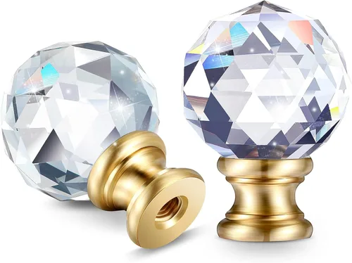 Mudder 2 piezas de remates de lámpara de cristal, pantalla decorativa, tapa de rosca, perilla superior transparente con base de cromo pulido de Base