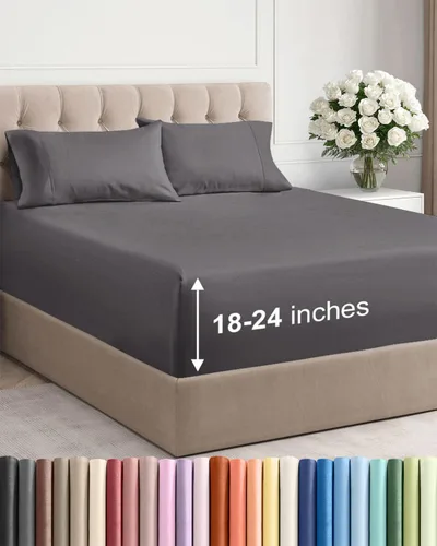 Vista 107 de Juego de sábanas de tamaño king, transpirables, refrescantes, con esquinas extraprofundas de 18-24 pulgadas, de ajuste fácil y seguro, suaves, sin