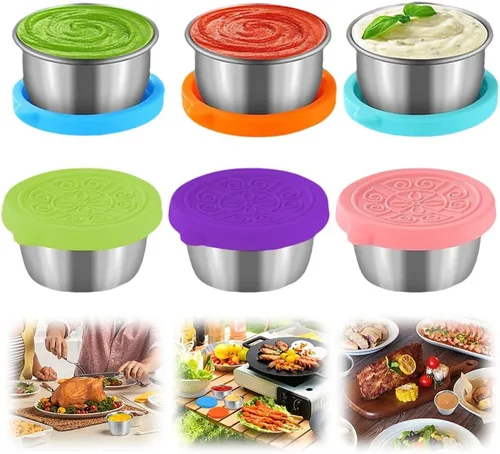 Recipiente para aderezo de ensalada de 6x1.6/2.4 oz para llevar, recipientes para condimentos con tapas cubiertas, pequeños recipientes