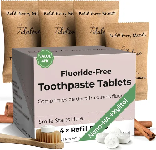 Vista 8 de Tabletas de pasta de dientes sin flúor de canela con nanohidroxiapatita Blanqueamiento natural, fortalecimiento del esmalte, sin plástico y apto