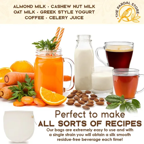 Vista 6 de Bolsa XXL de leche de nuez de 14 x 14 pulgadas, 100% algodón orgánico sin blanquear, fácil de limpiar, bolsas de colador de leche de nuez/estopilla