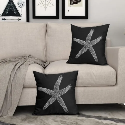Vista 3 de Sweetshow Fundas de almohada negras con estrellas de mar de 16 x 16 pulgadas, funda de almohada decorativa de lino cuadrado para el hogar, cama
