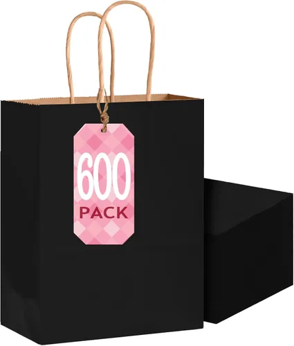 Vista 9 de Bakepacker Paquete de 60 bolsas de papel de regalo de tamaño pequeño con asas a granel de 8.3 x 6 x 3.16 pulgadas, bolsas de compras de papel kraft