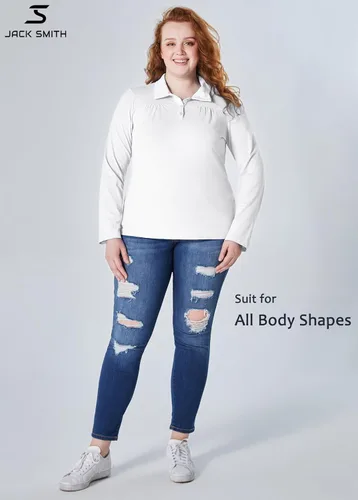 Vista 4 de JACK SMITH Camisa de golf de manga larga para mujer, de secado rápido, plisada, UPF 50+, con botones, casual, tenis, atlética, tallas S-2XL
