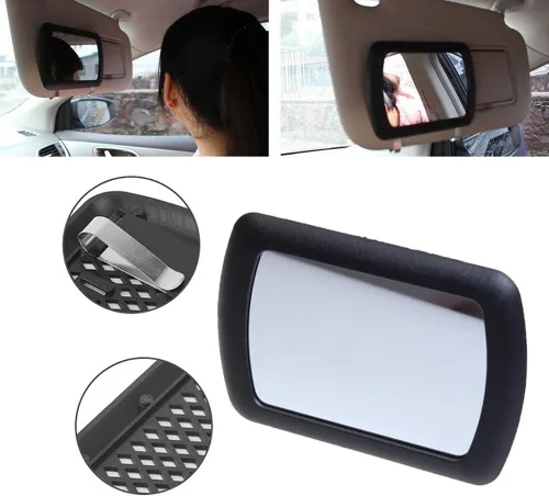 Vista 2 de Espejo para visera parasol con clip, de tocador, insumos automotrices, 4.3 pulgadas x 2.7 pulgadas, 1 unidad, negro