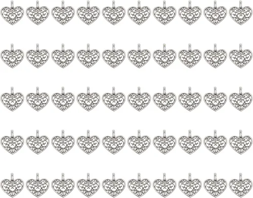 Shapenty Dijes de corazón de metal a granel para manualidades, pulseras, collares, aretes, llavero, fabricación de joyas, accesorio de búsqueda,