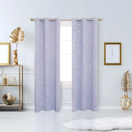 Vista 41 de Deconovo Cortinas opacas, estampado de lámina dorada, aislamiento térmico, cortinas con ojales que reducen el ruido para dormitorio y sala de estar