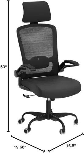 Vista 2 de Silla de oficina, silla de escritorio ergonómica con soporte lumbar ajustable y reposacabezas, silla de computadora de malla de respaldo alto