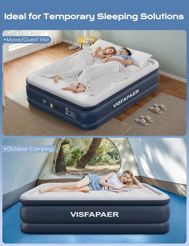 Vista 7 de Colchón de aire twin con bomba incorporada elevada, colchón inflable de 18 pulgadas de alto, colchón inflable eléctrico, cama de inflado rápido