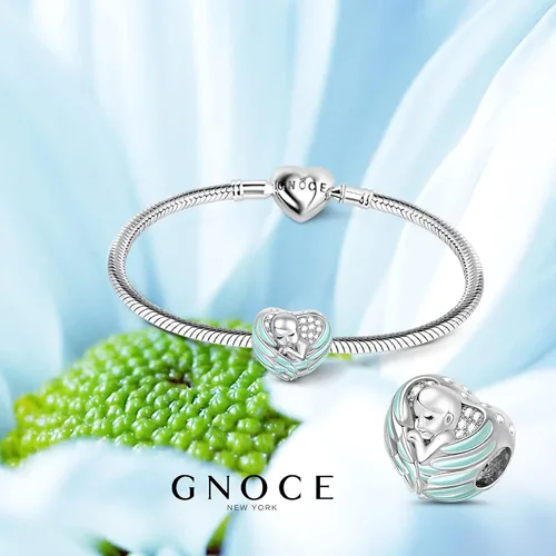 Vista 4 de GNOCE - Abalorio para bebé, plata de ley 925, con alas de ángel, con forma de czs, apto para pulseras, collares, regalos para madres y amigos