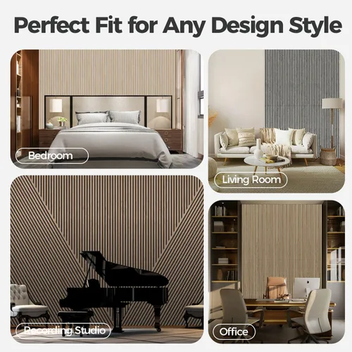 Vista 9 de AKUMAX Paquete de 2 paneles acústicos, listones de madera para pared y techo, paneles de espuma acústica de 96 x 24 pulgadas, paneles de pared 3D