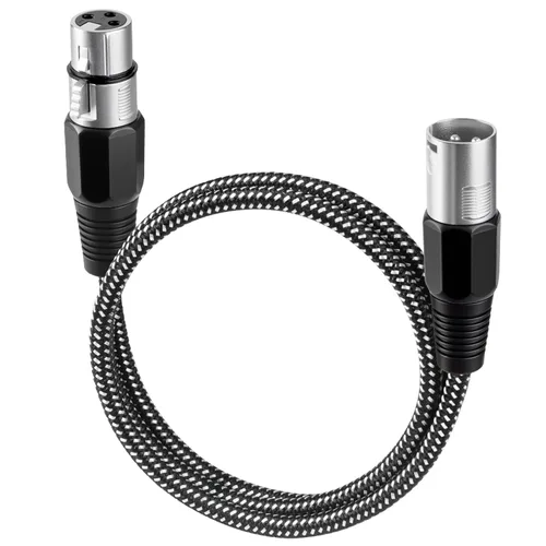 Vista 24 de Cable XLR de 3 pies/2 unidades, cable de micrófono Nylong trenzado equilibrado XLR macho a hembra, cables de conexión de micrófono de alta