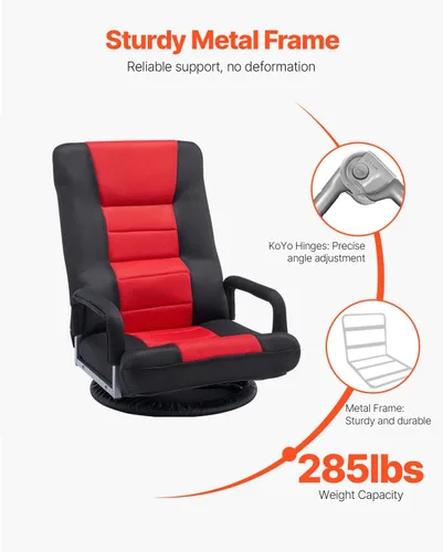 Vista 6 de VEVOR Silla giratoria para juegos con reposabrazos, silla giratoria de 360 grados con respaldo plegable de 6 posiciones ajustables y soporte lumbar