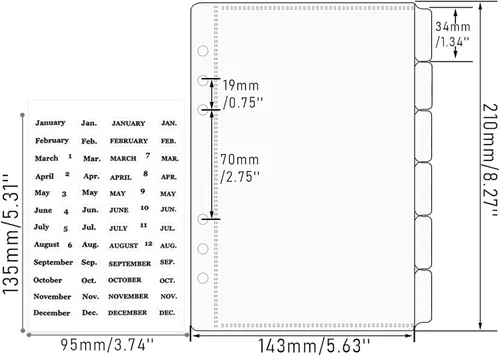 Vista 3 de NatSumeBasics Divisores de bolsillos para carpetas A5 sin cremallera, 6 sobres con pestañas para rellenar con efectivo, insertos transparentes