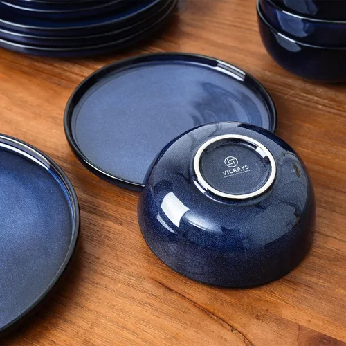 Vista 6 de Vicrays Juego de vajilla de cerámica de 12 piezas, platos llanos, platos de ensalada, cuencos de cereales, servicio para 4 personas, resistente a