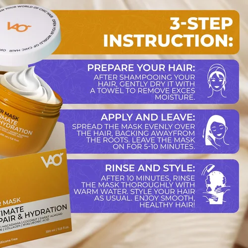 Vista 6 de VAO Mascarilla capilar acondicionadora profunda para cabello dañado, mascarilla hidratante para cabello seco dañado con aceite de argán, manteca