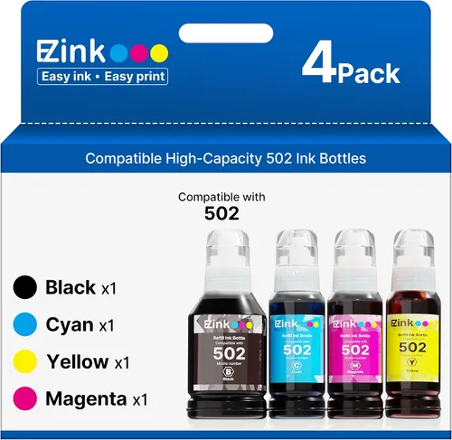 E-Z Ink Repuesto de botella de tinta de repuesto compatible con 502 de alto rendimiento para impresora Epson ET-4760, ET-3760, ET-2760, ET-3710