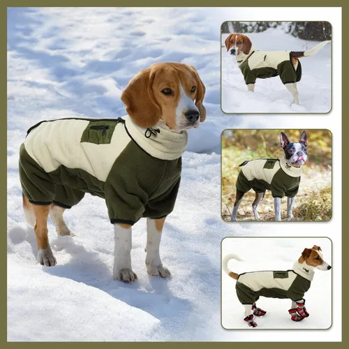 Vista 4 de T'CHAQUE Abrigo de invierno para perro, chaqueta cálida de forro polar para perros pequeños, abrigos acolchados extraíbles de cuello alto para verde