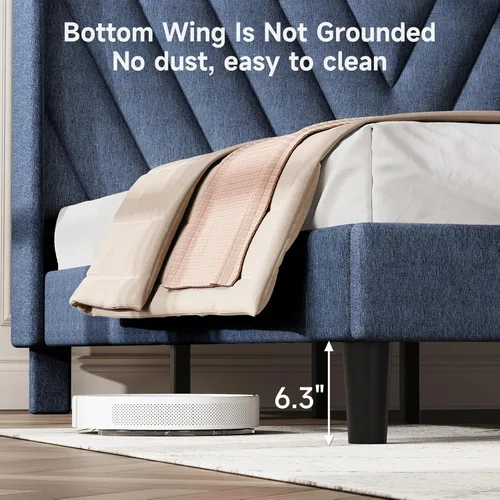 Vista 34 de koorlian Base de cama Queen con cabecero, base de cama tapizada ajustable con puertos tipo C y USB, cabecera de almacenamiento con respaldo de ala