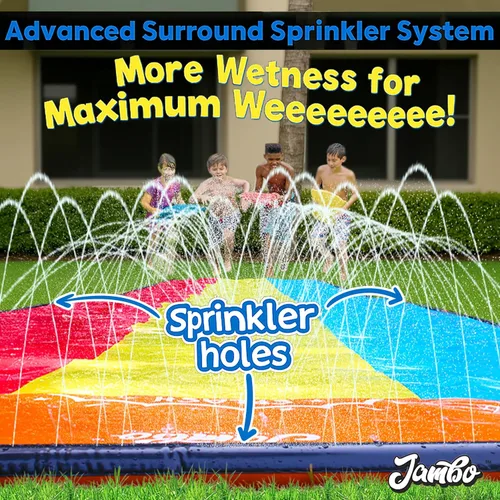Vista 3 de JAMBO Premium Tobogán Deslizante de Salpicaduras de 16 Pies y 3 Tablas de Bodyboard, Tobogán Acuático de Servicio Pesado - Sistema de Aspersores