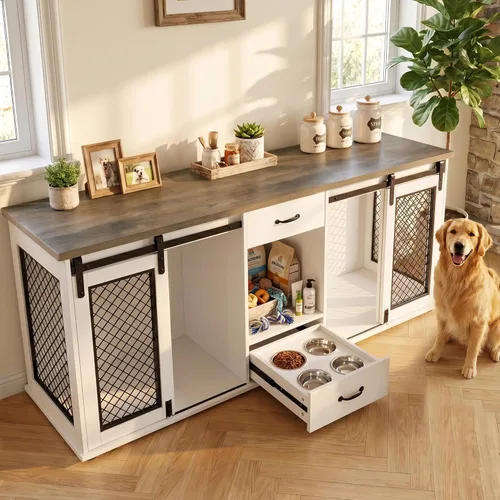 Vista 12 de LINLUX Muebles de Jaula para Perros Grande de 47 Pulgadas, Perrera de Perros XL de Madera Resistente para Interiores, Mesa de Jaula Decorativa