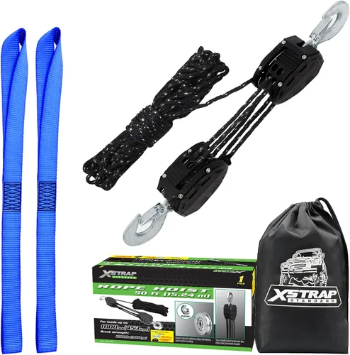 Vista 10 de XSTRAP STANDARD Polipasto de cuerda resistente con resistencia a la rotura de 2,000 LB, 50 pies de cuerda, estructura con rodamientos de ruedas