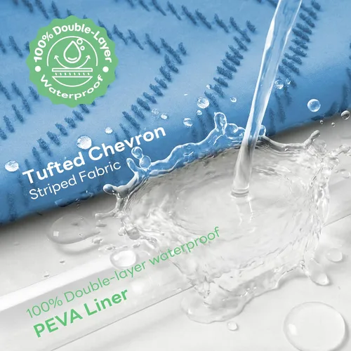 Vista 21 de Dynamene - Cortina de ducha de tela bohemia con rayas con chebrón en relieve, juego de cortina angosta para baño, media cortina impermeable