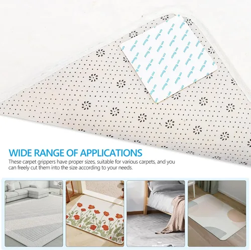 Vista 3 de KALLORY 16 pinzas de alfombra, lavables para alfombras, antideslizantes, almohadillas de cinta de doble cara para suelos de madera dura
