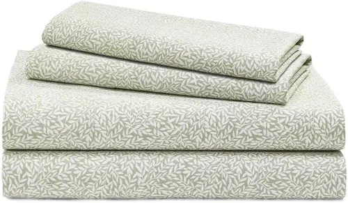Vista 3 de Lauren Ralph Lauren Juego de sábanas con estampado de hojas de 230 hilos 100% algodón de 4 piezas (gris, queen)