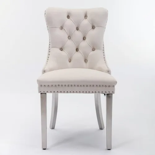 Vista 3 de Modern High-end Tufted Solid Wood Contemporary Velvet Upholstered Dining Chair with Chrome Stainless Steel Legs and Nailhead Trim, Dining Chairs