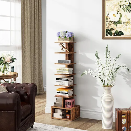 Vista 26 de TUTOTAK Estantería estrecha, estantería de 6 niveles, estante de libros con espaldera para espacios pequeños, estante de esquina de pie para sala